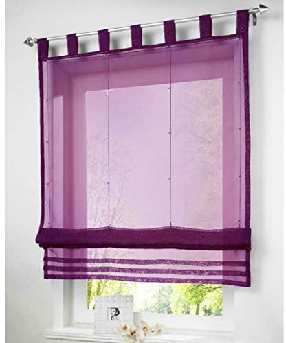 SIMPVALE Raffrollo mit Schlaufen Gardinen Voile römischen Liter Fall Schatten Transparent Vorhang für Balkon und Küche (Breite 140cm/Höhe 155cm, Lila)