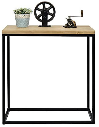 Tavolo Consolle Big Wood industriale vintage legno e metallo Nero 35x70x82cm Piano 30mm.