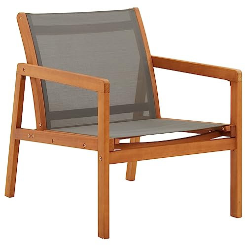 vidaXL Eukalyptusholz Massiv Garten Loungestuhl Gartenstuhl Gartensessel Stuhl Holzstuhl Sessel Gartenmöbel Relaxsessel Relaxstuhl Grau Textilene