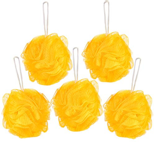 BRUBAKER Cosmetics - 5x Peeling- oder Massage Schwamm Badeschwamm Duschschwamm mit Aufhänger - Gelb