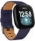 Vancle Kompatibel mit Fitbit Versa 3 Armband/Fitbit Sense Armband, Echtes Leder Ersatzband Armbänder Damen Herren für Fitbit Versa 3/Fitbit Sense (L, Dunkelblau)
