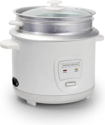 ROYALTY LINE RLRC1810D, RL-RC1810D 1,8 l Reiskocher mit Dampfkorb, 700 W Heizelement, Anti-Trockenschutz, zyklische 3D-Heizung, leicht zu reinigen, weiß, ideal für große Familien, 18/10 Steel