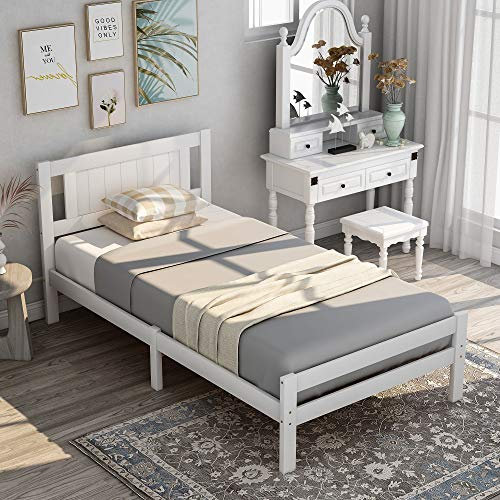 ModernLuxe Single Bed White 3ft Solid Pine Wood Bed Frame for Adults, Children, Small Solid Wooden Bed(White, 90 x 190 cm)