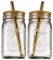 Reusable Boba Bubble Tea & Smoothie Cups - 2 Glass Wide Mouth 32oz Ball Mason Jars with Bamboo Lids - 2 Reusable Gold Stainless Steel Boba Straws Brand Capsule Classic, Transparent