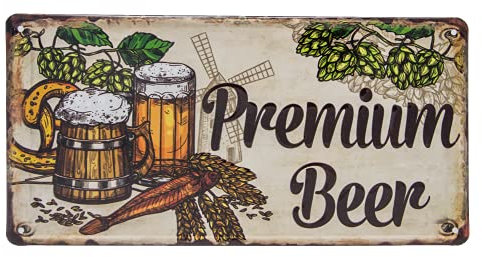 Premium Beer, geprägtes Blechschild, Bierschild, Bar-Schild, Kneipen Dekoration, Türschild, Wandschild, 30 x 15 cm