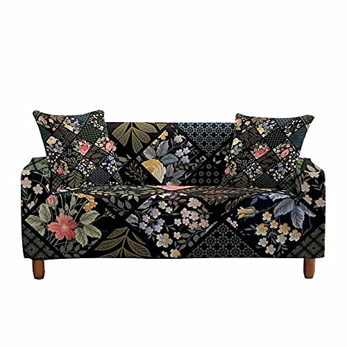 FANSU Stretch Sofabezug Antirutsch Sofaüberwürfe mit Armlehnen, 3D Geometrische Blumen Drucken Ecksofa L Form Sofa/Couchbezug/Sesselbezug für Wohnzimmer Wohnkultur (Schwarze Rose,2 Sitzer)