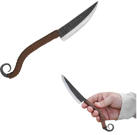 Lord of Battles Cuchillo vikingo forjado a mano con agarre de cuero, cuchillo utilitario de hierro estilo nórdico para acampar al aire libre, cocina y exhibición