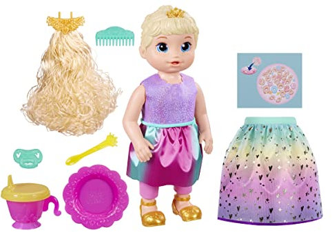 Baby Alive Große Prinzessin Ellie Puppe 45 cm Baby wächst Prinzessin sprechend in Englisch/Spanisch Puppe für Kinder ab 3 Jahren mit 9 Zubehörteilen, Haarfarbe blond F5236