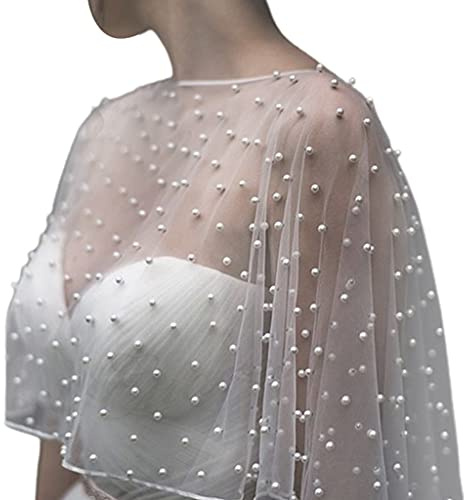 DAISHIAO Hochzeitsaccessoires, Bolero, Brautumhang, Perlen, Hochzeits-Umhang, kurze Vorderseite, langer Rücken, Damen-Wickelumhang, Abend-Wickelschal