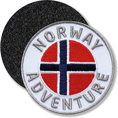 Norwegen Norway/Klett-Patch gestickt rund/Klett Patch Patches Aufnäher Applikation zum aufnähen aufkleben auf Kleidung Rucksack Taschen Flagge