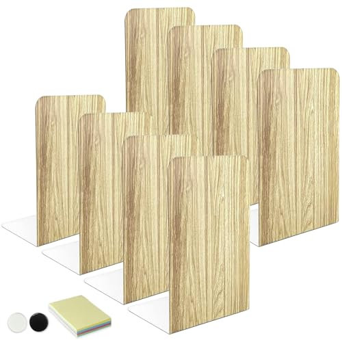 DARUITE Buchstütze, Buchstützen Metall Bücherhalter Bücherregal Kinder Bücherständer Kinder Book Holder Bücherstütze Holz, für DVDs, Büro, Schule, Bibliothek, (170 x 120 x 103 mm-4 Paar, Holzimitat)