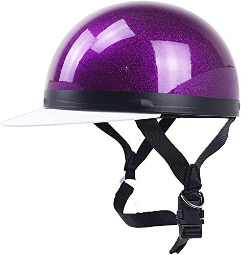 Ever TA Motorrad-Retro-Halbhelm Lila/Pink, Leichter Japanischer Baseballmützen-Stil Vintage-Helm Für Männer Und Frauen, Cruiser Chopper Moped Scooter ATV-Helm ECE/DOT-geprüft (56-60 cm) (Color : A)