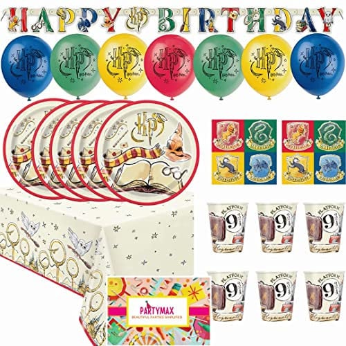 Partymax Harry Potter Party Pack for 16 Guests - Decorations Kit | Birthday Party Supplies | With Balloons, Table Cover, Banner, Dinnerware and Cups