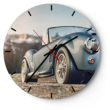 Modern Wanduhr Kobra Sport Auto 30x30cm Rund Klein Wand Uhr Glas Analog Zimmeruhren Küche Büro Wohnzimmer Glasuhr Wall Clock Dekoration Design Wanddekoration Küchenuhr C3AR30x30-4583
