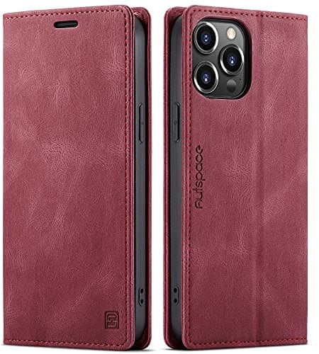 LOLFZ for iPhone 14 Pro Max Wallet Case, Magnetic Flip Leather Case with RFID Block Card Slots Kickstand Shockproof Protective Cover Compatible with iPhone 14 Pro Max - Red