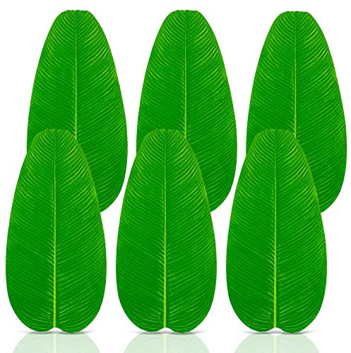 BITEFU Lot de 6 grandes feuilles de banane artificielles - Feuilles tropicales - Vert - Feuille de banane pour hawaïenne Luau Party à la maison, cuisine, mariage, décoration de la maison