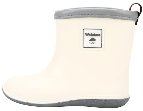 Stivaletti Pioggia Bambini Bambina Leggeri Impermeabili Stivali Pioggia Bambino in Morbido PVC Stivali di Gomma per Ragazzo Ragazza da 1 a 8 anni, Taglia del Produttore 19, 30 EU, Bianco e Grigio