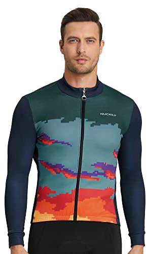 NUCKILY Herren Fahrrad Trikots Langarm Radtrikot Cycling Jersey Warmes Atmungsaktive T Shirt für MTB Elastische Fahrradtrikot Herbst Winter