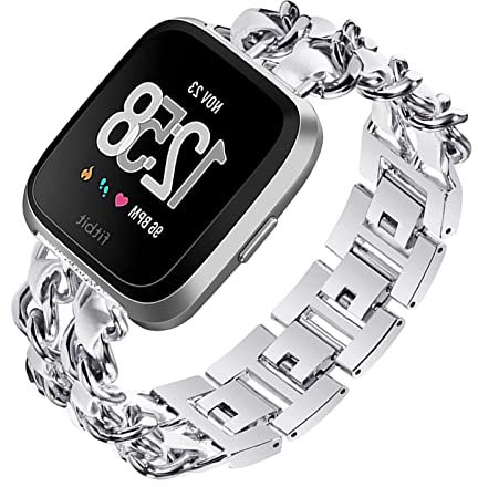 Metall mit Leder Armbänder für Fitbit Sense 2/Versa 4 - Damen Edelstahl Ersatzarmband Kompatibel mit Fitbit (B)