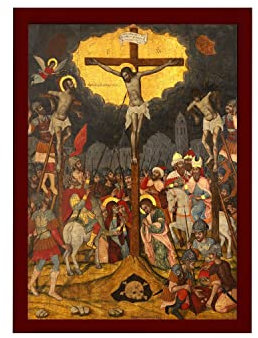 Kreuzigungssymbol, Jesus Christus, Heiliges Kreuz, handgefertigt, griechisch-orthodoxe Ikone, byzantinische Kunst, Wandbehang, Holzschild, religiöses Geschenk, 7 x 10 cm