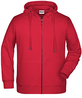 James & Nicholson Herren Hoody Sweatjacke - Sportliche Sweatjacke aus Bio-Baumwolle | Farbe: red | Grösse: XXL