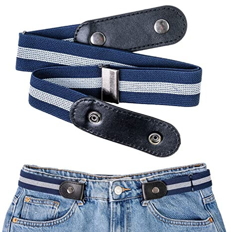 Elastischer Gürtel ohne Schnalle, 1 Stück, einstellbar für 60 - 120 cm Taillenumfang, Blau mit Streifen, Frauengürtel, Männergürtel, Kindergürtel, Unisex Gurt Jeans, Hose, Stretchgürtel verstellbar