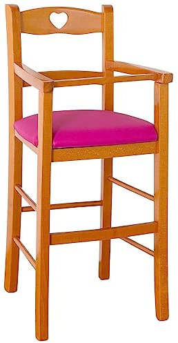 Hochstuhl aus Kirschholz mit Sitz Kunstleder lila