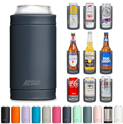 DUALIE 3 in 1 Insulated Can Cooler - Universal Size for 12 oz Cans, Slim Cans, and Bottles - Navy