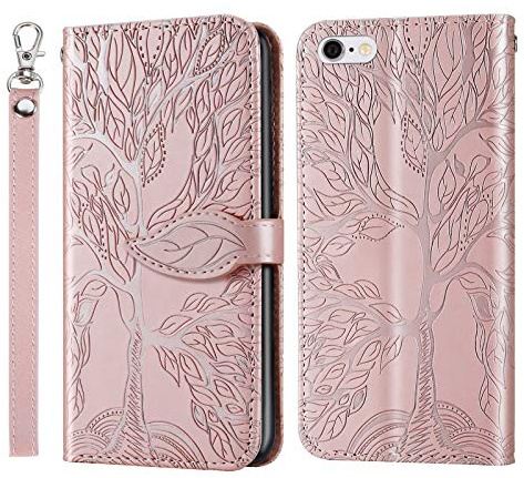 JayModCase Handyhülle für iPhone 6S / iPhone 6 (4,7 Zoll), PU Leder Flip Kartenfach Geldbörse Magnetverschluss Standfunktion Cover - Roségold