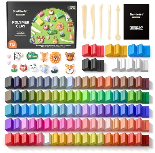 Shuttle Art Polymer Clay Set, 117 Stück Back Knete, Modelliermasse ofenhärtend, Ton Set mit 112 Backknete(je 10g) und 5 Polymer Clay Zubehör, Kinderknete, Modellierknete, Modelliermasse kinder