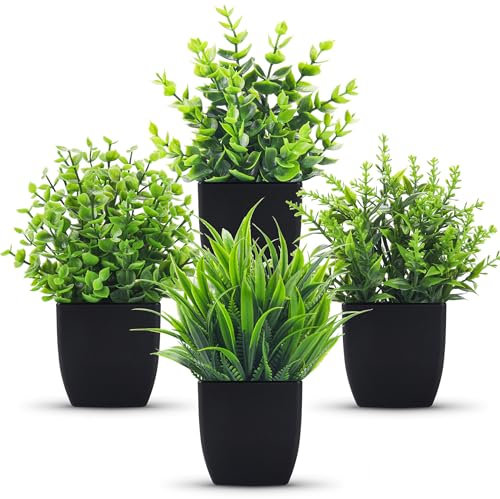 Der Rose 4 paquetes de plantas falsas pequeñas artificiales mini plantas artificiales para interiores para habitación, hogar, oficina, decoración de estantes