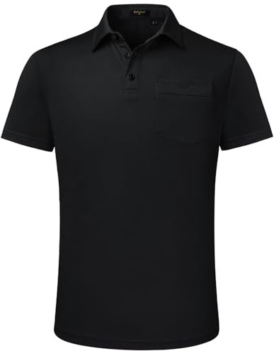 Enlision Men's Black Polo Shirts Short Sleeve Plain Polo Shirt with Pocket Casual Summer Golf Tops XL