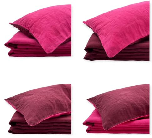 JOWOLLINA Natur Leinen Bettwäsche-Set Soft Washed Finish 180mg2 (Baked Pink, 135x200 cm, 40x80 cm)