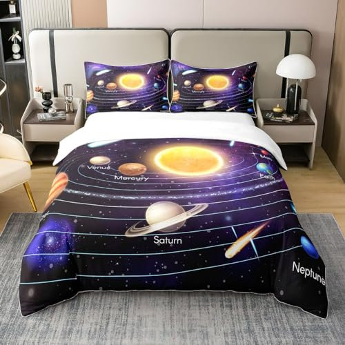 Outer Space Bettdeckel 100% Baumwolle Sternenhimmel Galaxy Bettwäsche Set 135x200 Planet Space Bettbezug Für Teens Kinder Jungen Mädchen Erwachsene Solar System Cosmos Bettbezug 1 Kissenbezug