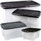 STORM TRADING GROUP Curve Plastic Storage Boxes With Black Lids Stackable & Strong Durable Containers For Home & Office Organization (3, 100 Litre)