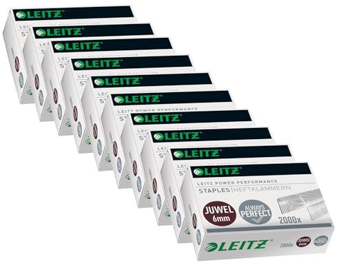 Leitz Juwel Heftklammern 4 mm, 10 x Box mit je 2000 Stück, Neusilber, 56410000