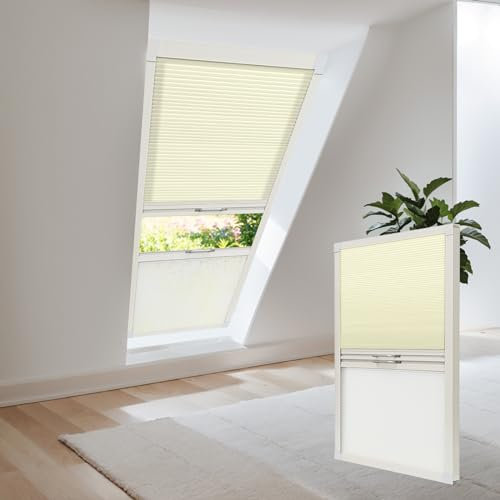 Moonice Cordless Skylight Blinds Day and Night Honeycomb Skylight Shades Light Filtering Cellular Pleated Roof Blinds for Home Easy to Install Shade for Ceiling Window Custom Size - Cream