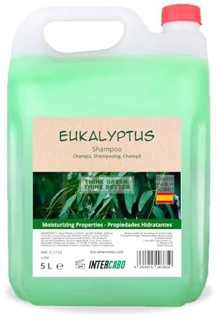 Champú profesional eucalipto 5 litros – garrafa formato grande para dispensadores – limpieza e hidratación diaria – para todo tipo de cabello – hoteles, gimnasios, baños compartidos – Intercabo