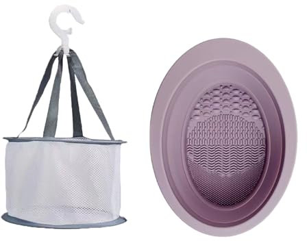 BQLYblink Tapis de Nettoyage Pinceaux Maquillage 2 Pièces Tapis en Silicone pour et Nettoyeur Pinceau Maquillage Filet de Séchage Suspendu Outil de Lavage Portable pour Pinceaux de Maquillage (Violet)