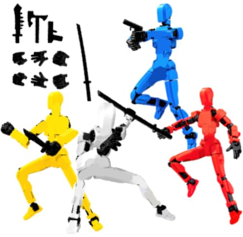CIYIN 4 Stück T13 Action Figure, T13 Actionfiguren, T13 Dummy Action Figures, T13 Figur,Beweglichen Figuren mit Mehreren Gelenken, Desktop Dekorationen (Mit 4 Waffen + 3 Handtypen)