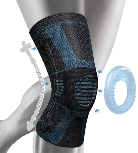 NEENCA Rodillera, rodillera comprimida para hombres y mujeres con almohadillas de gel de rótula y estabilizadores laterales, rodilleras médicas para correr