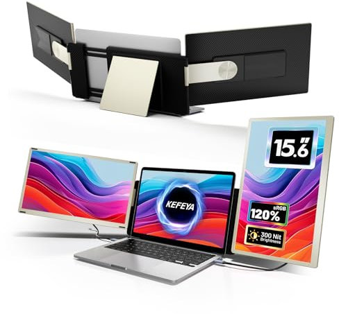 KEFEYA Laptop Screen Extender, 15.6 Portable Monitor for Laptop with 120% sRGB, FHD IPS & USB to HDMI Hub & 235° Rotation, Triple Monitor Extender Plug & Play Fits for All Laptops (Mac/Win/Android)