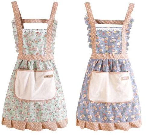 Hwtcjx Küchenschürze, 2 Stück Schürze mit Taschen, Verstellbare Küchen Schürze, Maschinenwaschbar Küchenschürzen, Schürze für Männer Damen Küche Restaurant Café