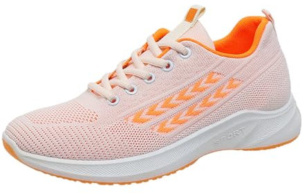 Lightning Deals of The Day Trainers for Women Wide Fit Wedge Trainers Lace Up Walking Sneakers Breathable Mesh Orthopedic Low Top Gym Shoes Athletic Shoes Soft Sole Non-Slip Running Shoes Orange