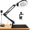 Beyamz LED-Lupenleuchte mit Ständer und Klemme, 10,5 cm 5-fache Lupe, dimmbare Lichter in 5 Farben, Schwenkarmpositionierung, zum Basteln, für Hobbys und zum Lesen (Rechteckiger Sockel)