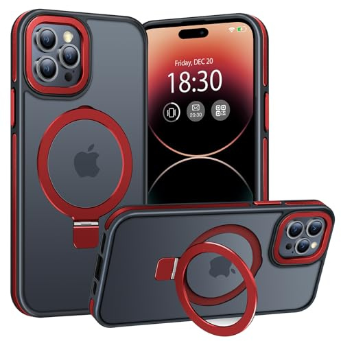 BENTIACC Handyhülle iPhone 14 pro Hülle, mit Unsichtbarer Ständer, mit Mag-Safe, Militärschutz, [Transluzente Matte] Anti-Fingerabdruck hülle iPhone 14 pro (Rot)