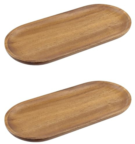 CHEUKYIU 2 bandejas de Madera ovaladas, 30 x 14 x 2 cm, Bandeja Decorativa de Madera, se Puede Utilizar en casa, té, café, Comedor, Posavasos, Llaves, Objetos pequeños