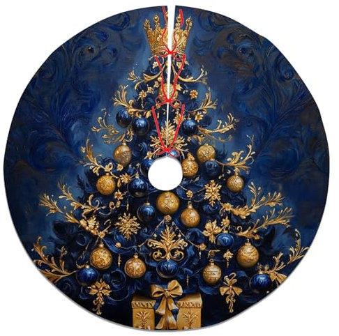 Elegante falda de árbol de Navidad azul y dorado, decoración vintage para festividades de invierno, perfecta para uso en interiores y exteriores, 48 pulgadas