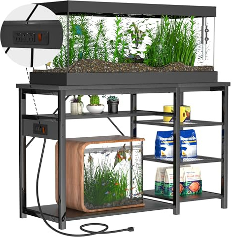 Keelian Aquarium-Ständer mit 20-40 Gallonen: Robuster Aquariumständer mit Steckdosen und Schrank für Aquarium-Zubehör, Metallrahmen, 362,9 kg Kapazität, geeignet für Fisch- und Reptilien-Terrarien