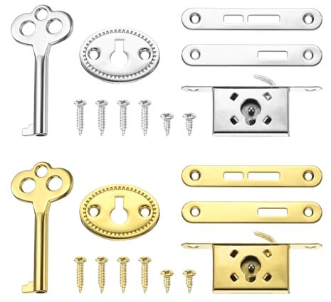 sourcing map Vintage Full Mortise Mini Locks with Key Set of 2, Zinc Alloy Mini Lock Jewelry Box Lock Replacement Box Lock for Cedar Box, Wine Box, Desk & Cabinet, Gold